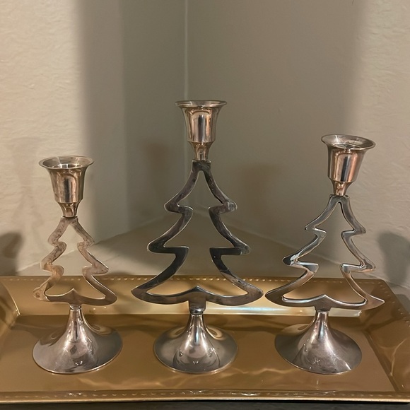 International Silver Company Silver Christmas Tree Candlestick Holder Set - Picture 12 of 12